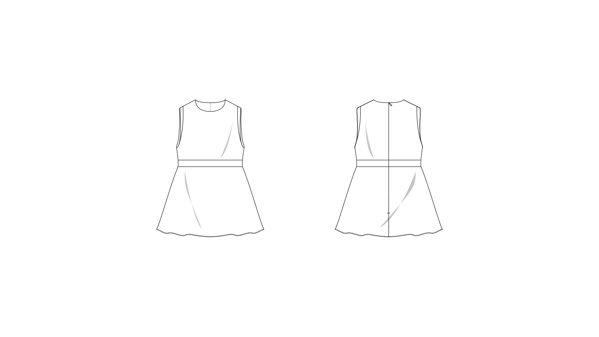 아동 라운드넥 절개 숏원피스 0052 도식화 - 정면/후면