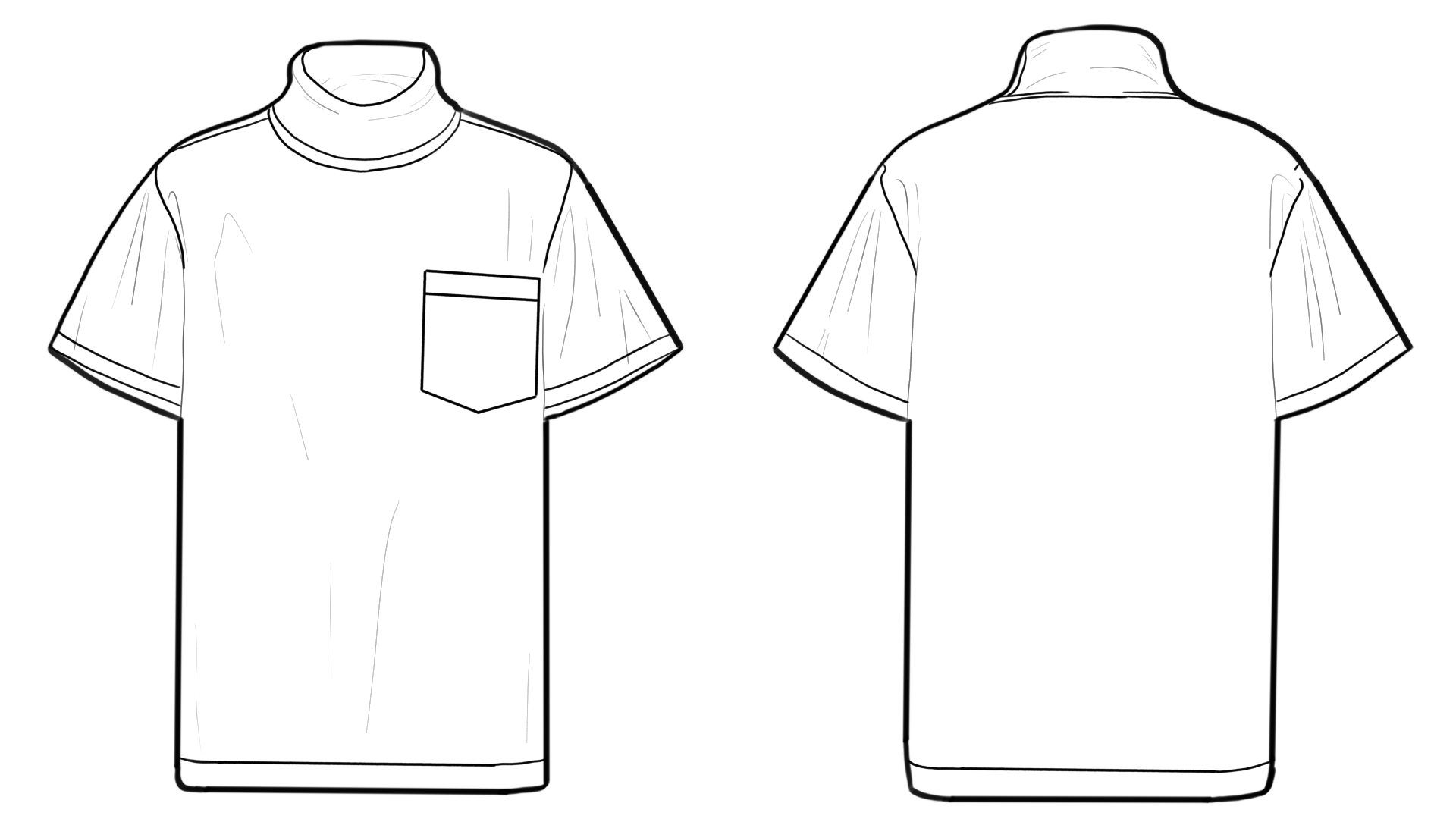아동 터틀넥 반소매 티셔츠 0066 도식화 - 정면/후면