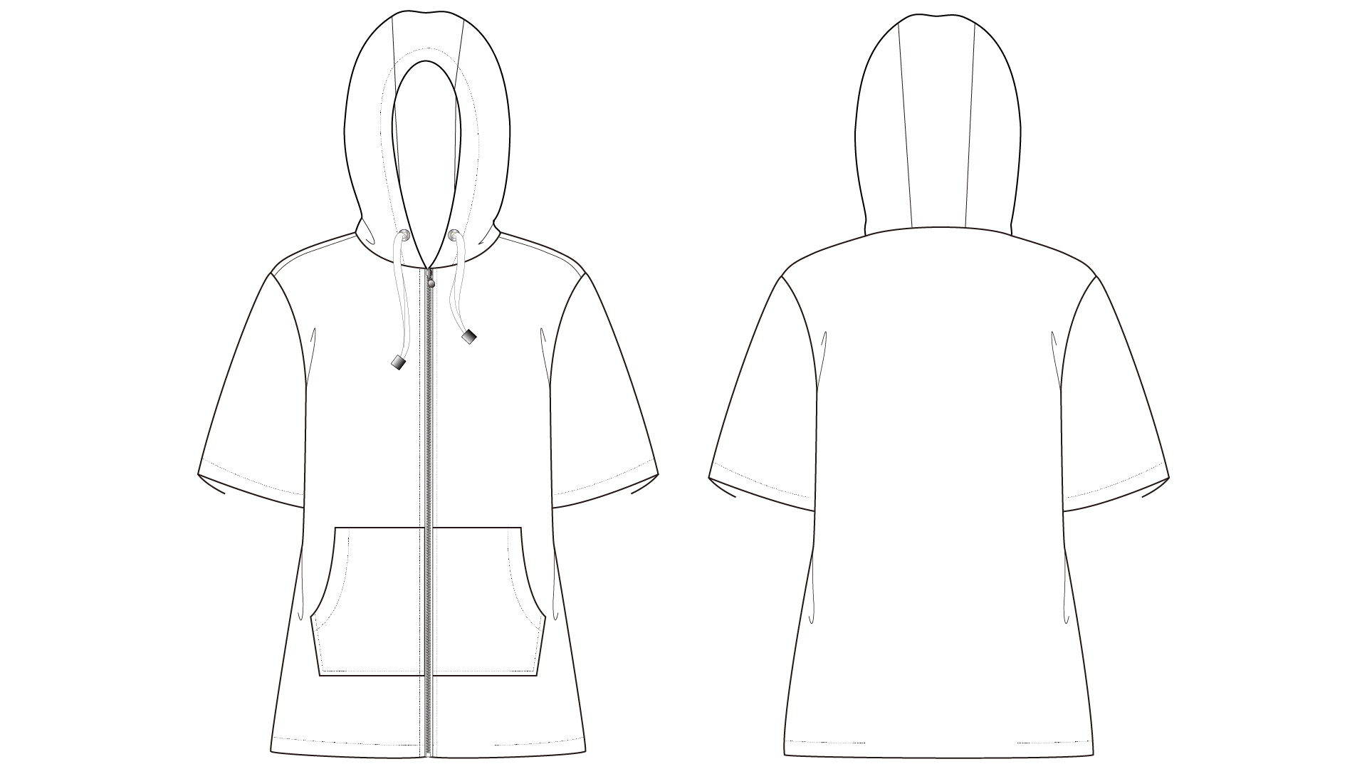 여성 캥거루포켓 후드집업 0015 도식화 - 정면/후면