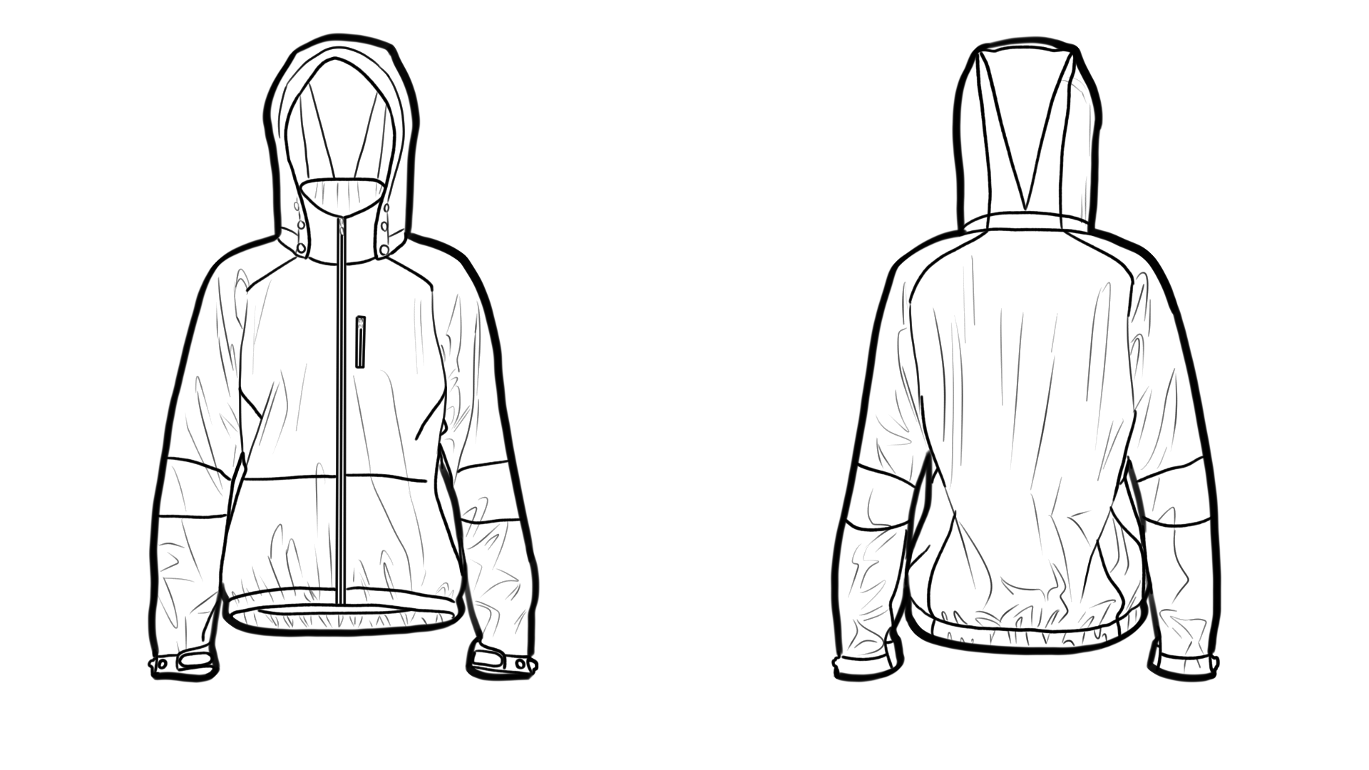 여성 후드 지퍼포켓 점퍼 0159 도식화 - 정면/후면