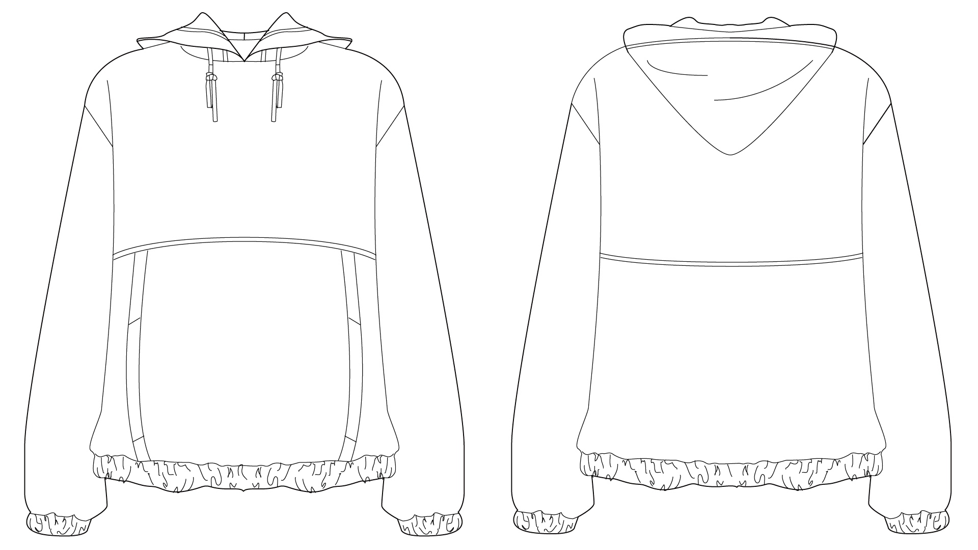 여성 스트링 사이드포켓 후드티셔츠 0031 도식화 - 정면/후면