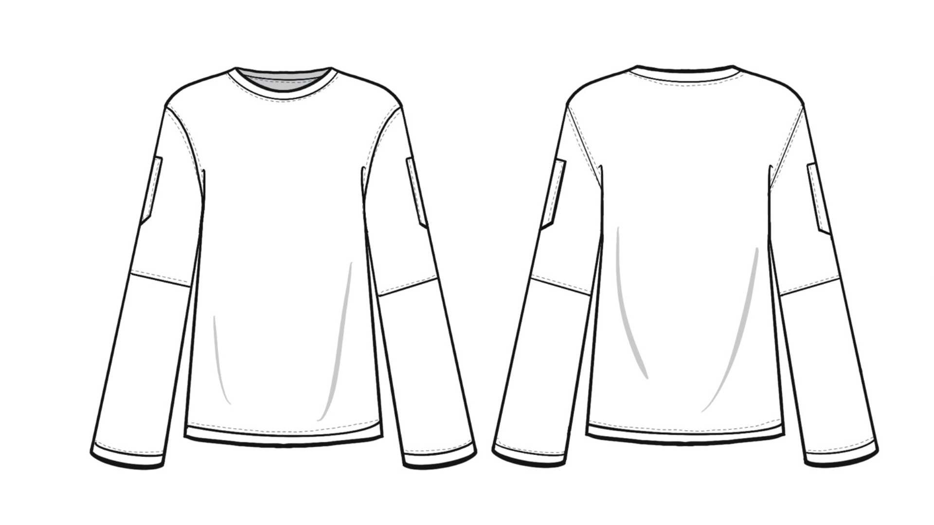 여성 슬리브포켓 긴소매 티셔츠 0011 도식화 - 정면/후면