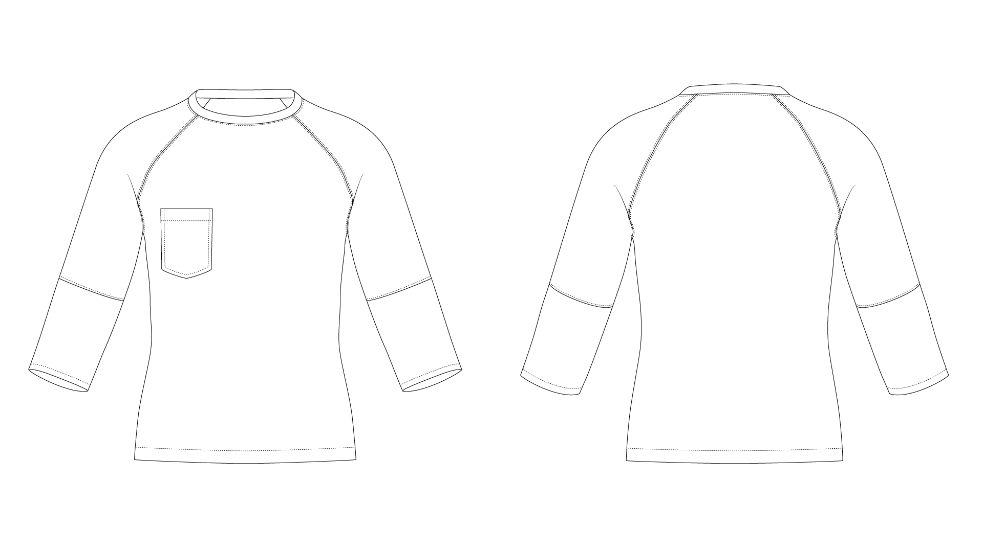 남성 가슴포켓 긴소매 티셔츠 0029 도식화 - 정면/후면