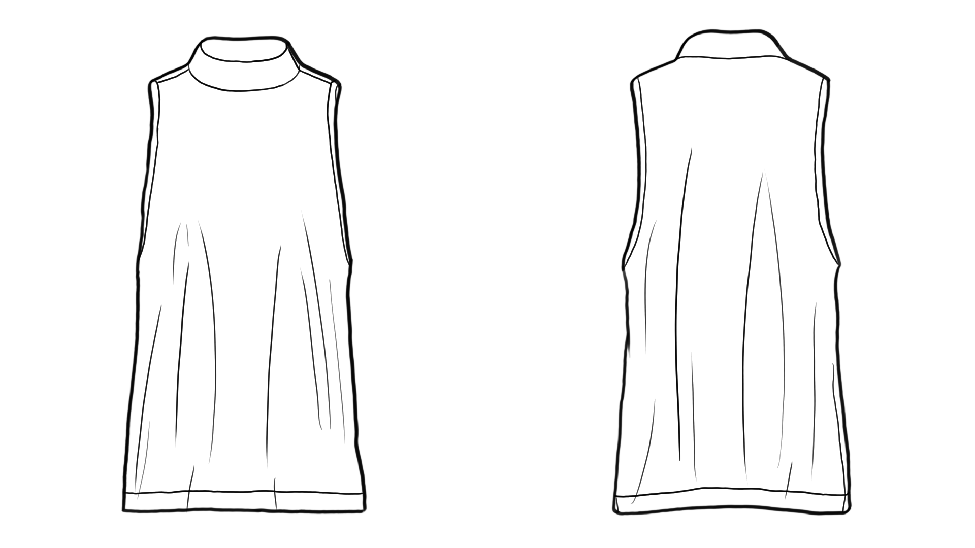 남성 하이넥 민소매 티셔츠 0033 도식화 - 정면/후면